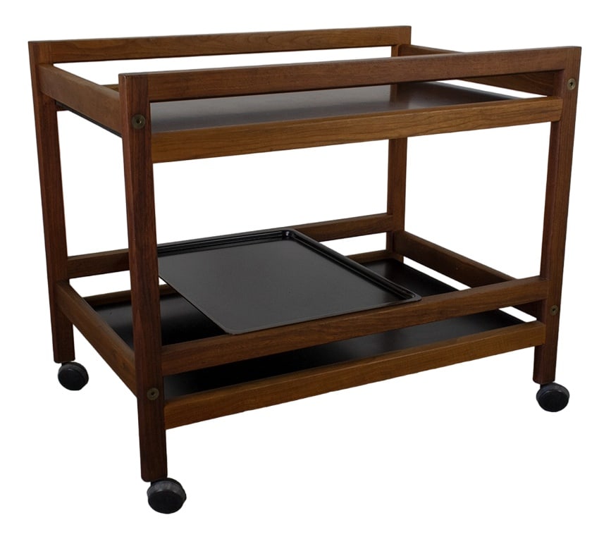 Tray Table by Børge Mogensen for Fredericia, 1970s: Børge Mogensen tray table with frame of oak. Plates of black laminate. with tray. Mounted on wheels. Model 5370, made by Fredericia Furniture. Country of Manufacture: Denmark Design Period: 1970