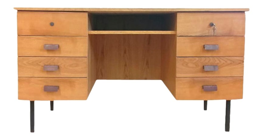 Writing Desk with Drawers, 1980s: Large writing desk with 8 drawers in original excellent condition with functional lock, 134 cm long. Country of Manufacture: Czech Republic Design Period: 1980 to 1989 Production Period: 1980 to 1989