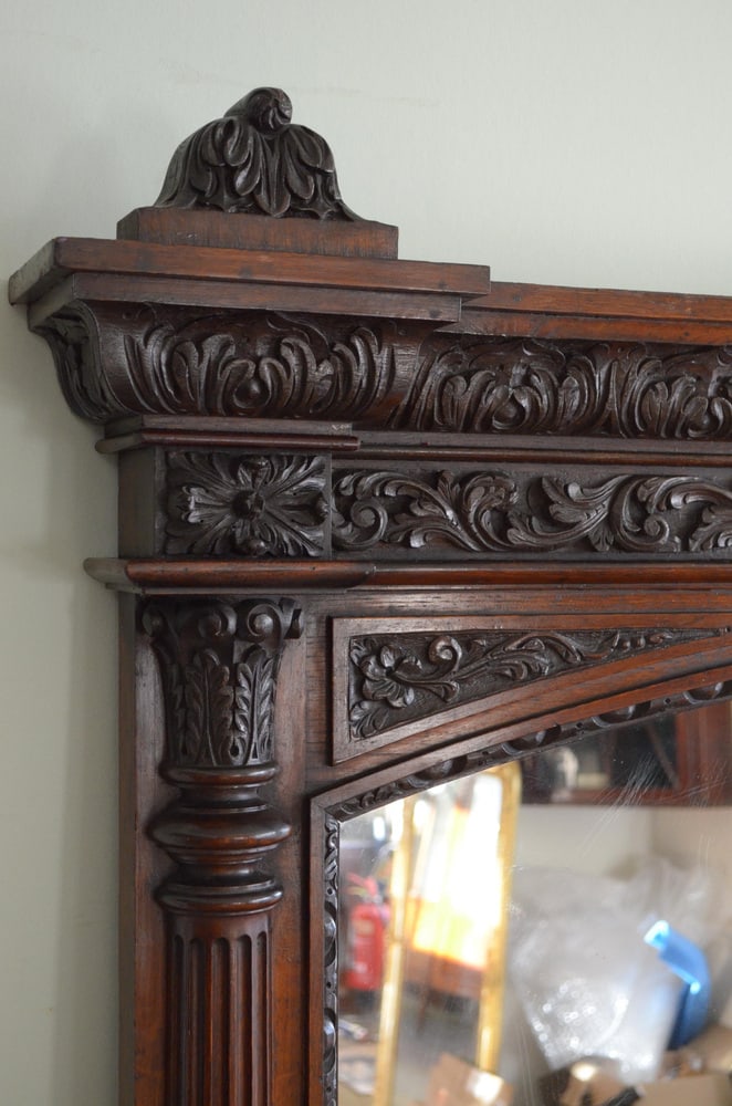 Large Oak Overmantle Mirror, 1880s - 14