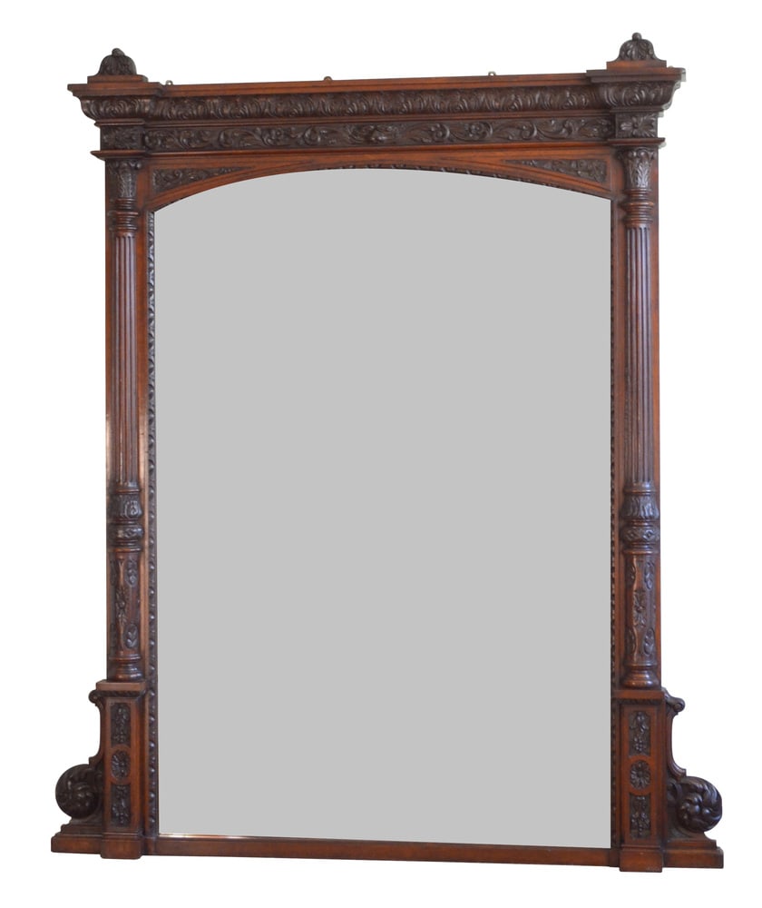 Large Oak Overmantle Mirror, 1880s - 2