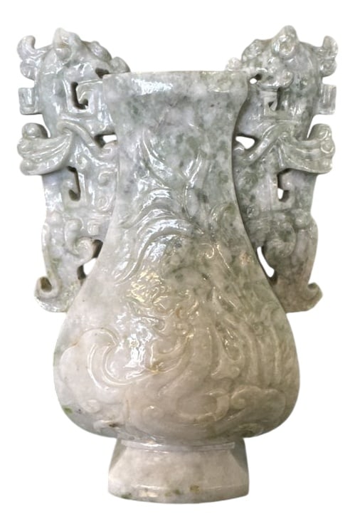 Late 19th Century Jadeite Hu Vase, China: Country of Manufacture: China Design Period: before 1890 Production Period: Before 1890 Restoration and Damage Details: Light wear consistent with age and use Detailed Condition: Very Good —