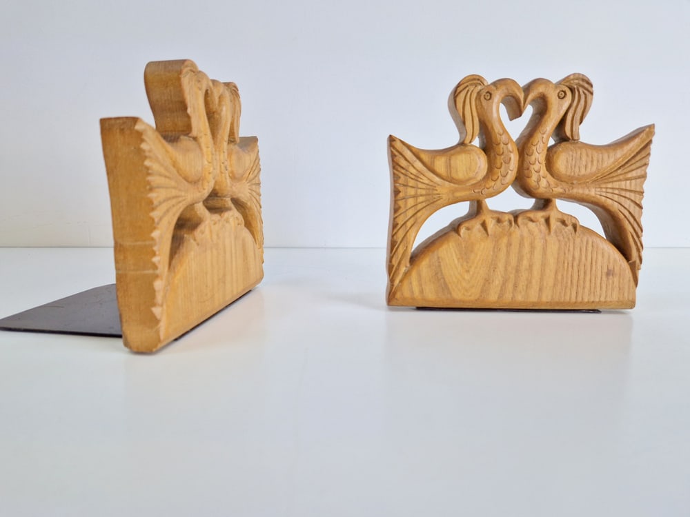 Vintage Wood Bird Handmade Bookends, Set of 2 - 10