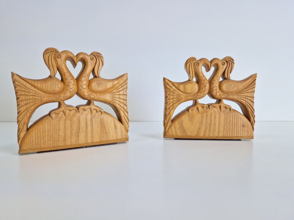 Vintage Wood Bird Handmade Bookends, Set of 2 - 11