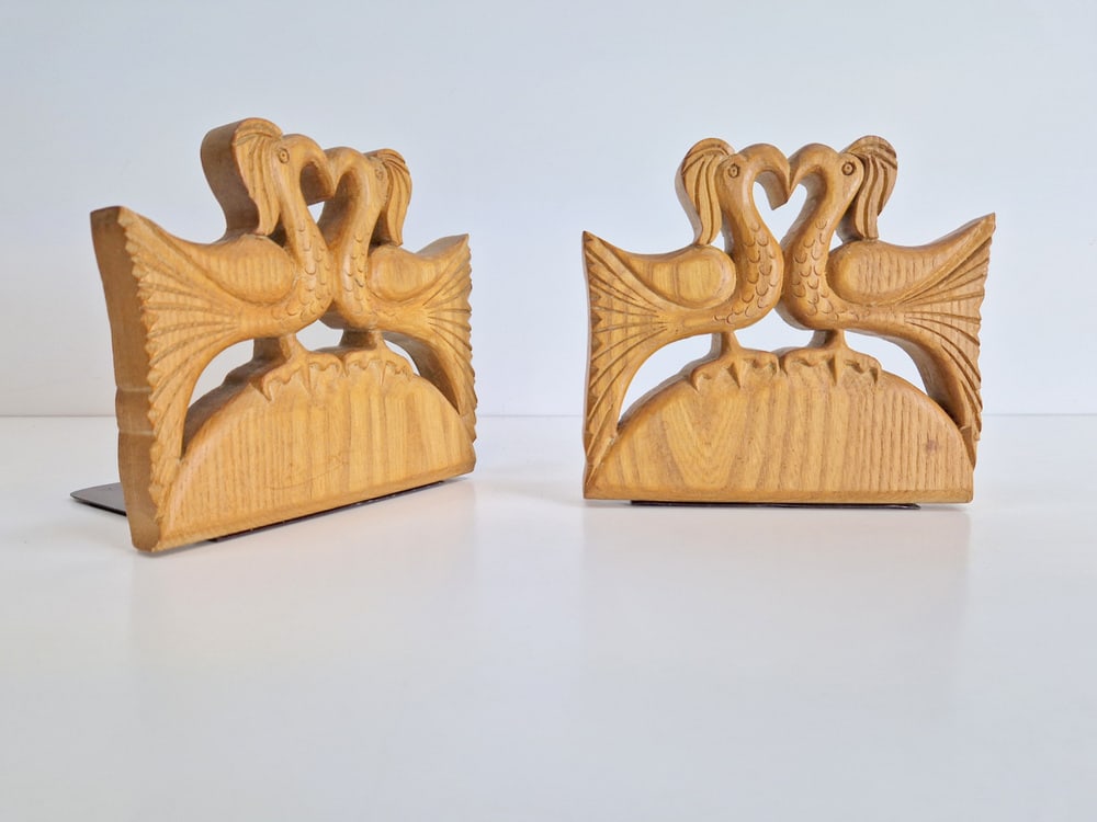 Vintage Wood Bird Handmade Bookends, Set of 2 - 14