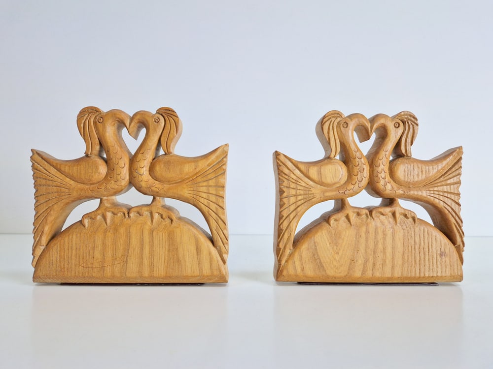 Vintage Wood Bird Handmade Bookends, Set of 2 - 5