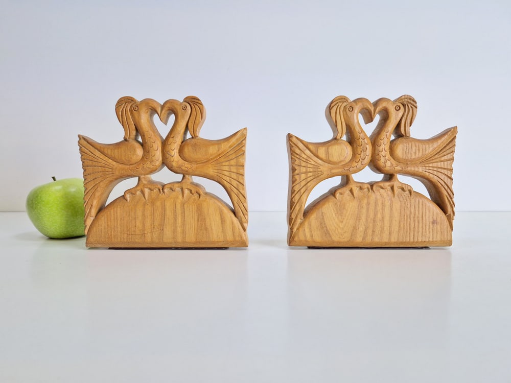 Vintage Wood Bird Handmade Bookends, Set of 2 - 8