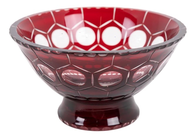 Swedish Red Glass Bowl by Monica Bratt, 1950s: Unique vintage hand made red glass bowl decorated with carvings from Monica Bratt, Sweden 1950s. Condition Good. Production Period: 1950 to 1959 Detailed Condition: Good — This vintage/antique