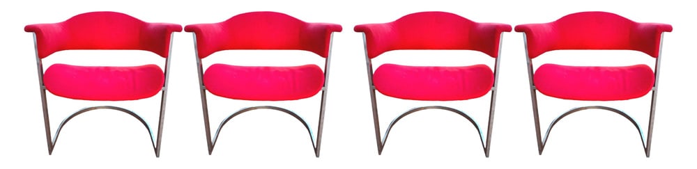 Chairs by V. ntroini for Mario Sabot, Set of 4: Set of four armchairs designed by Vittorio Intrain to Mario Sabot, 70schromed steel structure, sitting coating and backrest in fuchsia colored clothmeasure cm 70 in height, cm 64 width, 55 cm of