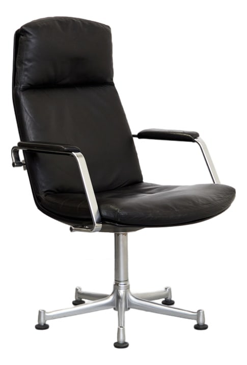FK86 Chair by Fabricius & Kastholm, 1960s: In its simple functionality, the FK86 is a typical work of Kastholm & Fabricius. The combination of leather and steel generates an extremely high value. The processing of Kill International is