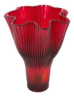 Art Glass Vase by Monica Bratt for Reijmyre, 1950s: Vintage red cranberry glass sculptural vase designed by Monica Bratt for Reijmyre, Sweden. Condition Good. Production Period: 1950 to 1959 Detailed Condition: Good — This vintage/antique item ma