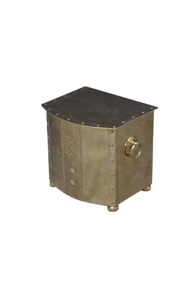 Art Deco Brass Log or Coal Bin, 1930s: Art Deco brass log or coal bin with original removable linker, carrying handles and bun feet. Cleaned, polished and ready to use at home .c1930 Country of Manufacture: United Kingdom Design Period: