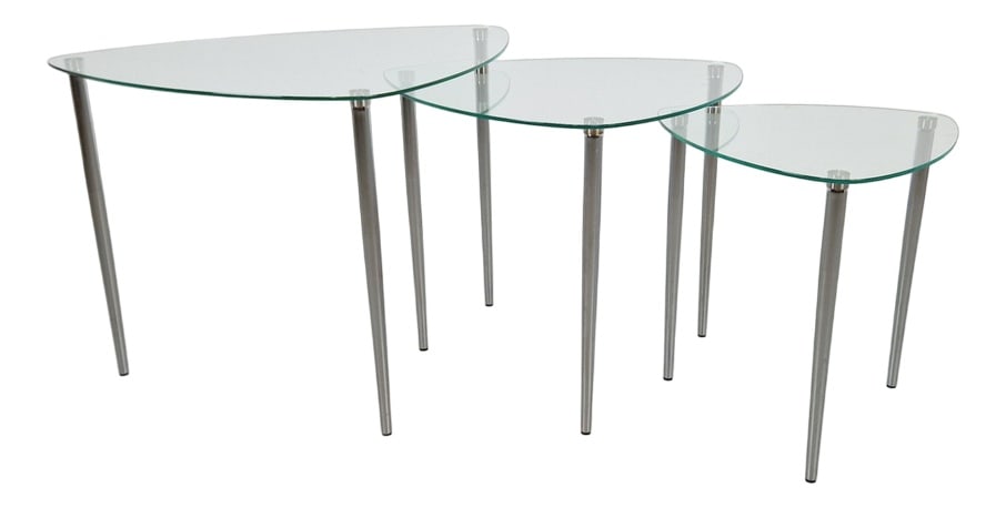 Nesting Tables in Glass and Chrome, Set of 3: Set 3 Mid-Century Nesting side tables glass Chrome Italy ´60 mimisetThis set of three nesting tables with a chrome base and a triangular clear glass top is in very good condition.The dimensions