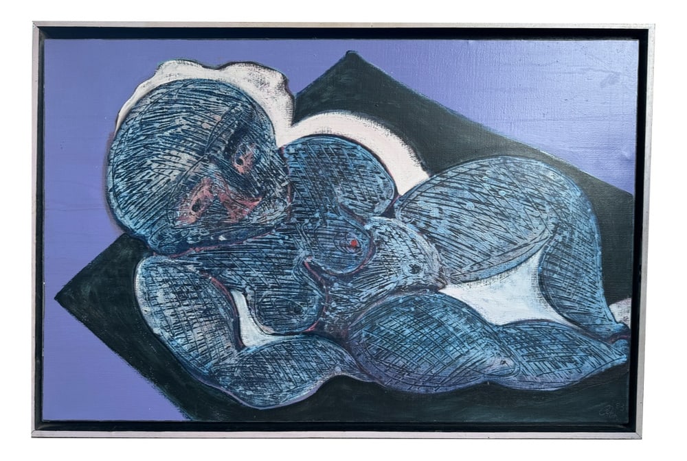 Henri Ren, Portrait, 1983, Oil on Canvas: Expressionist portrain 96cm X 65cm. Country of Manufacture: France Design Period: 1980 to 1989 Production Period: 1980 to 1989 Restoration and Damage Details: Light wear consistent with age and use