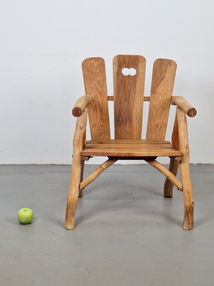 Brutalist Chair Wood Armchair, France, 1980s - 2