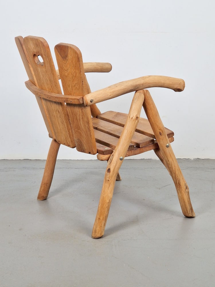 Brutalist Chair Wood Armchair, France, 1980s - 3