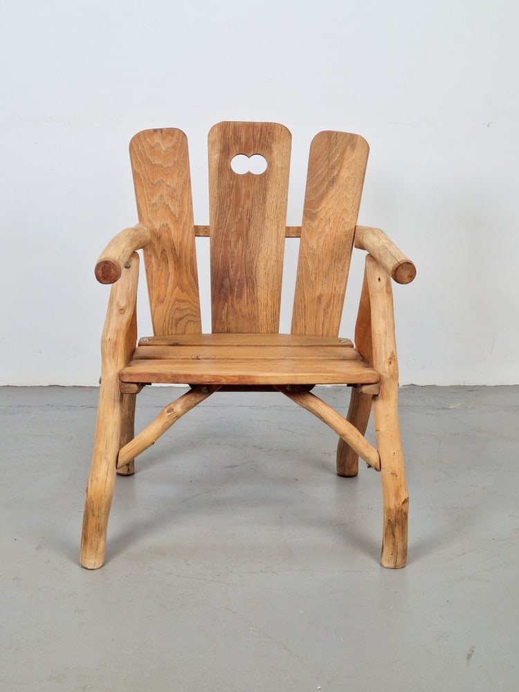 Brutalist Chair Wood Armchair, France, 1980s - 7