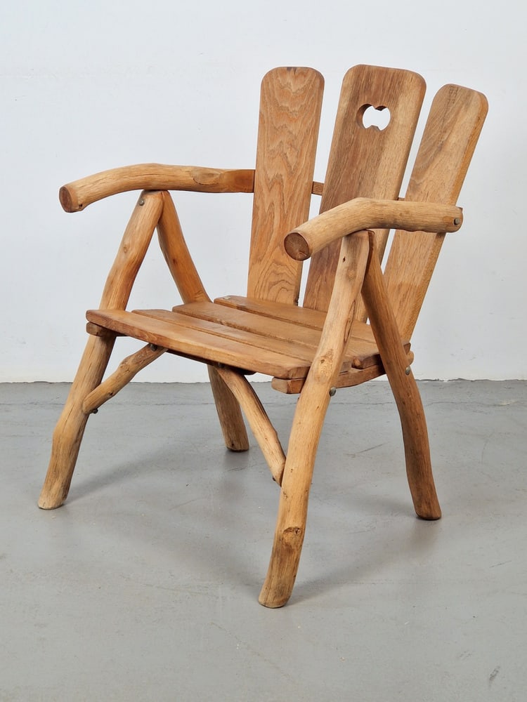 Brutalist Chair Wood Armchair, France, 1980s - 8