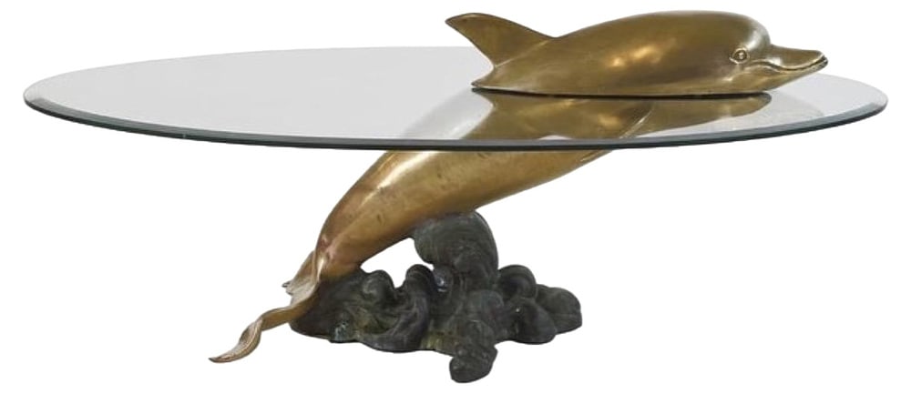 Brass and Glass Dolphin Coffee Table, 1970s (1 of 7)