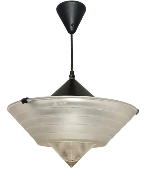 Ceiling Pendant in Murano Glass from F. Fabbian: An astonishing masterwork of Glass Art, with Murano glass lampshade, unique and extremely limited "Prismatico" edition.Mid-Century Modern Art Deco Style Ceiling Pendant in Murano Glass from F. Fabbian