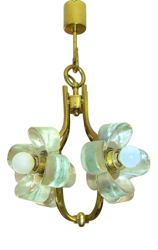 Brass Pendant Light by Simon & Schelle, 1960s: Vintage Art Deco Brass Pendant Light in Murano Glass Flower Shade by Simon & Schelle, 1960sA fantastic masterwork of Ambiental Art, created by the legendary designers Simon and Schelle, among the