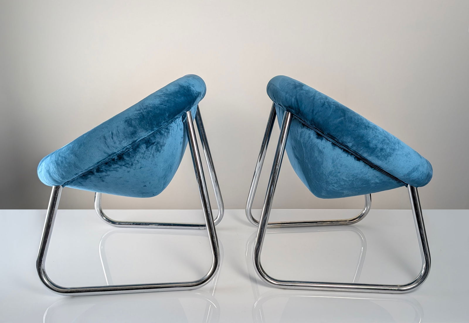 Chromed Metal and Blue Velvet Armchairs, Set of 2 - 12