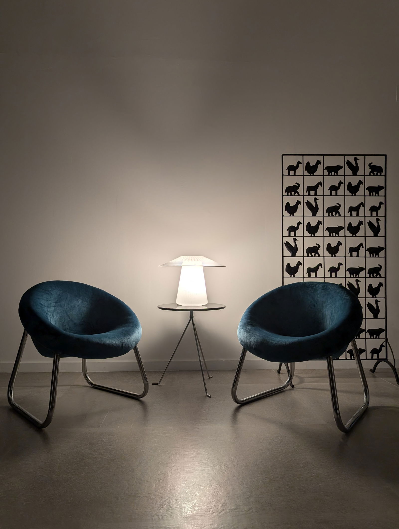 Chromed Metal and Blue Velvet Armchairs, Set of 2 - 3