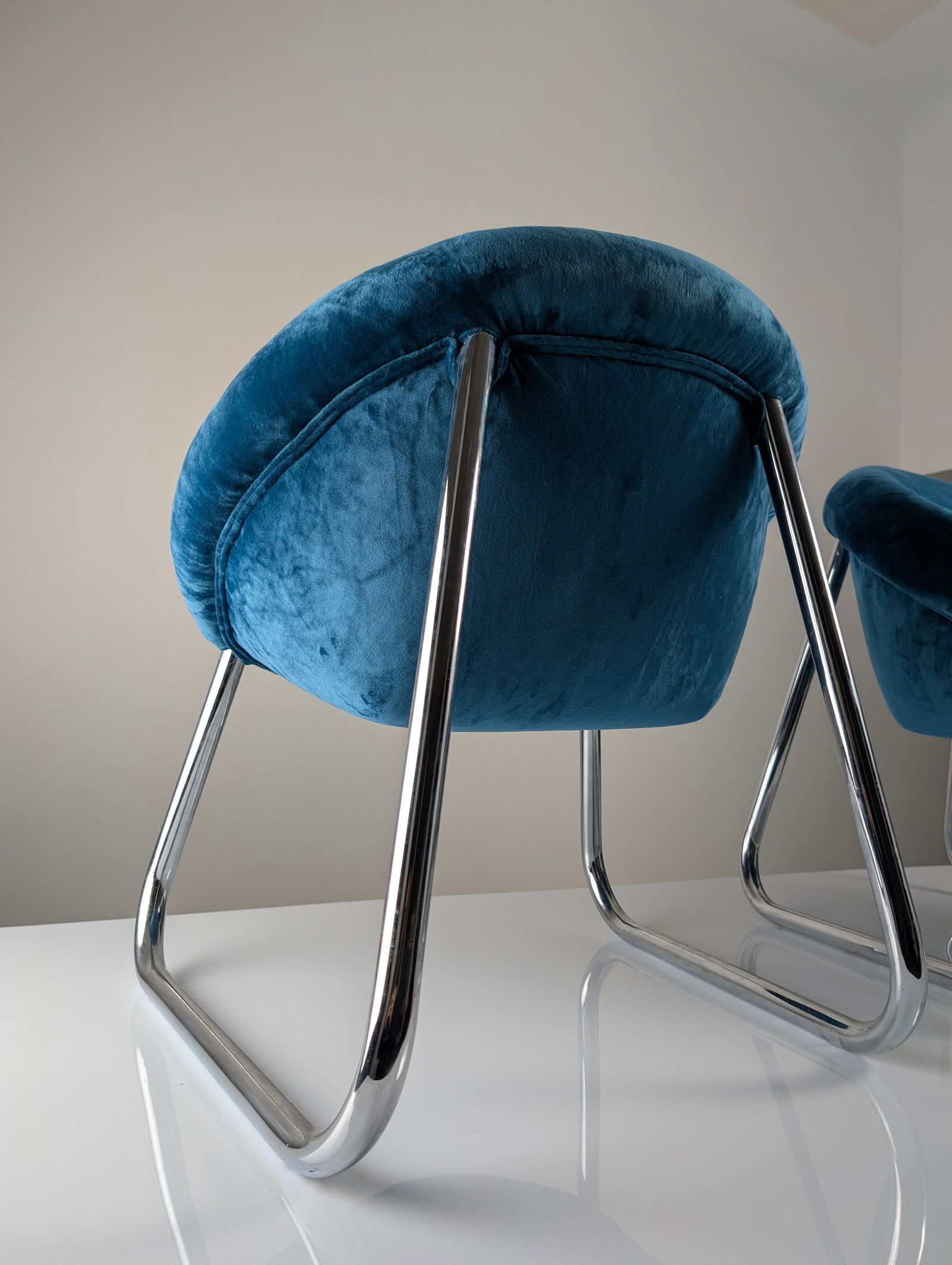 Chromed Metal and Blue Velvet Armchairs, Set of 2 - 4