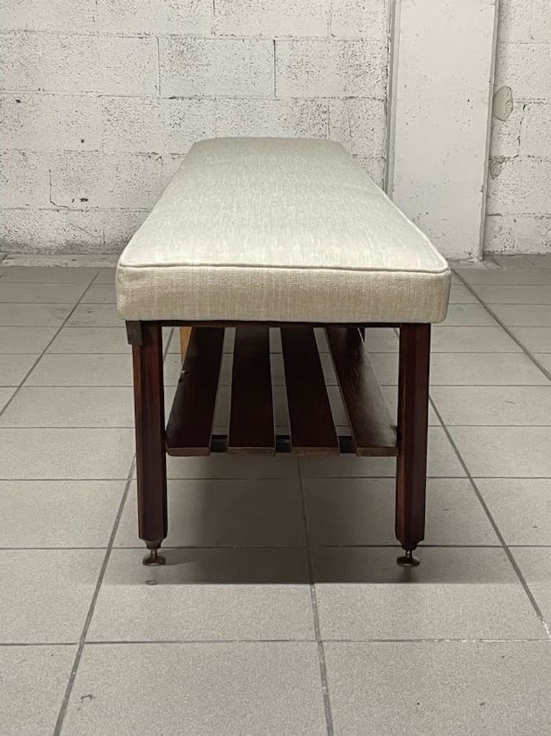 Large Vintage Bench in Teak and Fabric, 1960s - 10