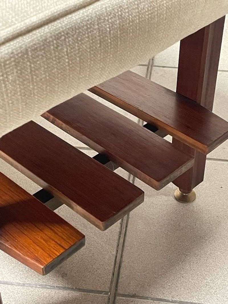 Large Vintage Bench in Teak and Fabric, 1960s - 11