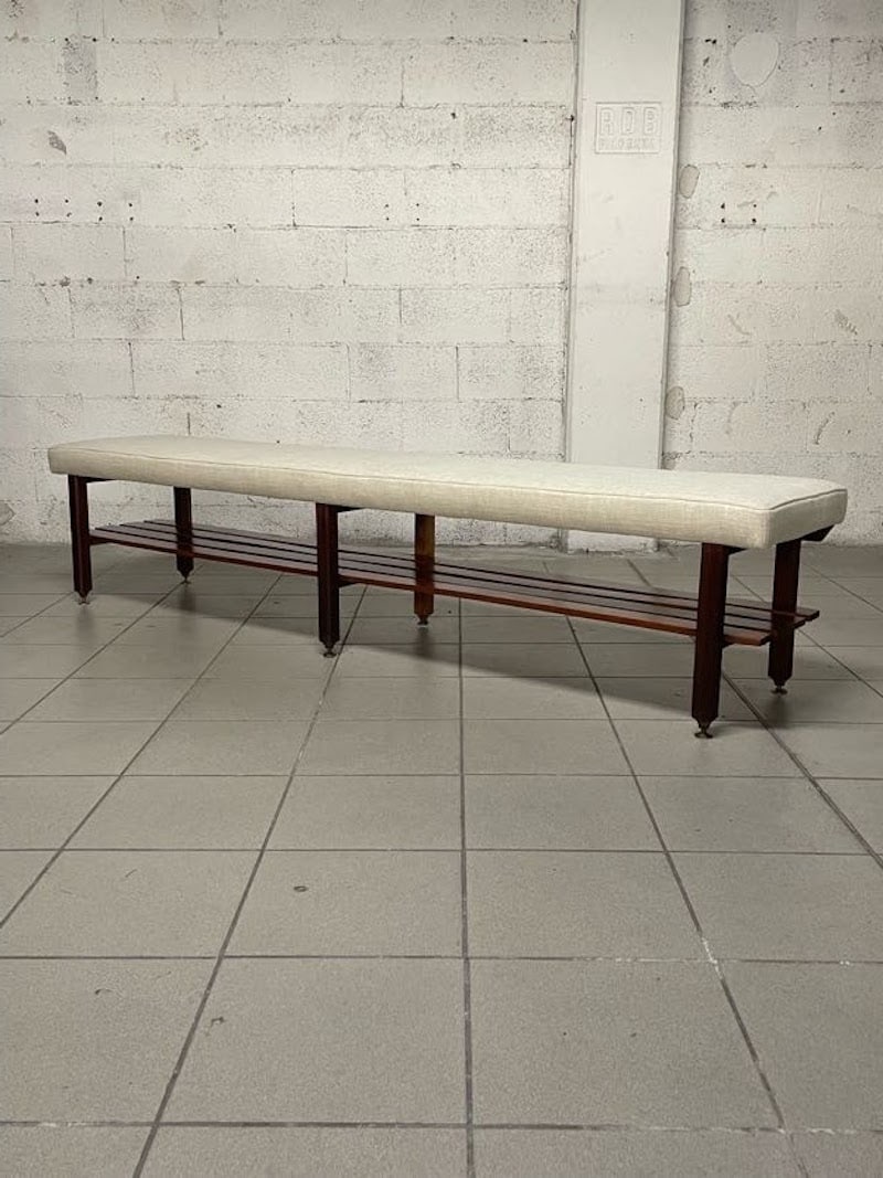Large Vintage Bench in Teak and Fabric, 1960s - 12