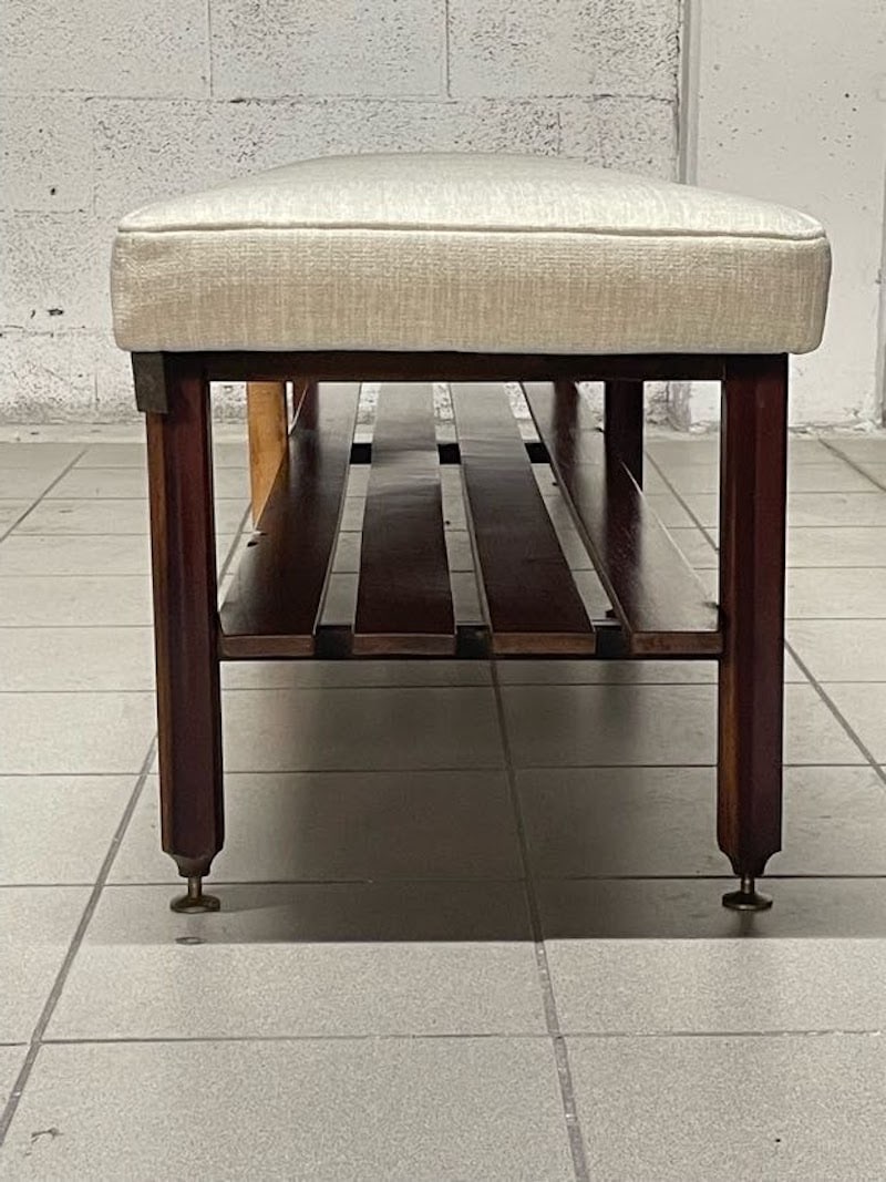 Large Vintage Bench in Teak and Fabric, 1960s - 13