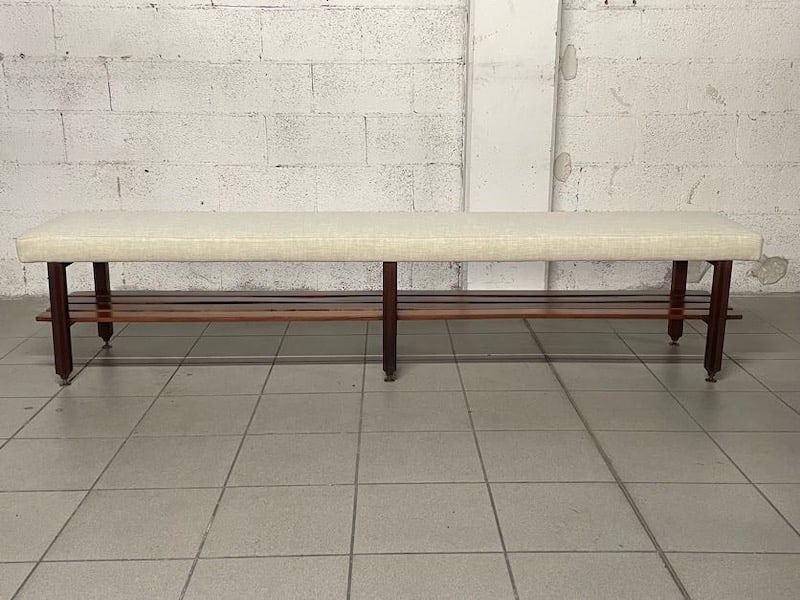 Large Vintage Bench in Teak and Fabric, 1960s - 14