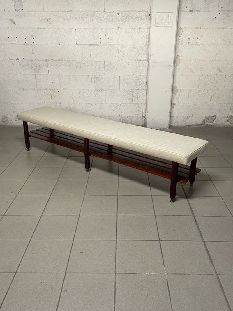 Large Vintage Bench in Teak and Fabric, 1960s - 15