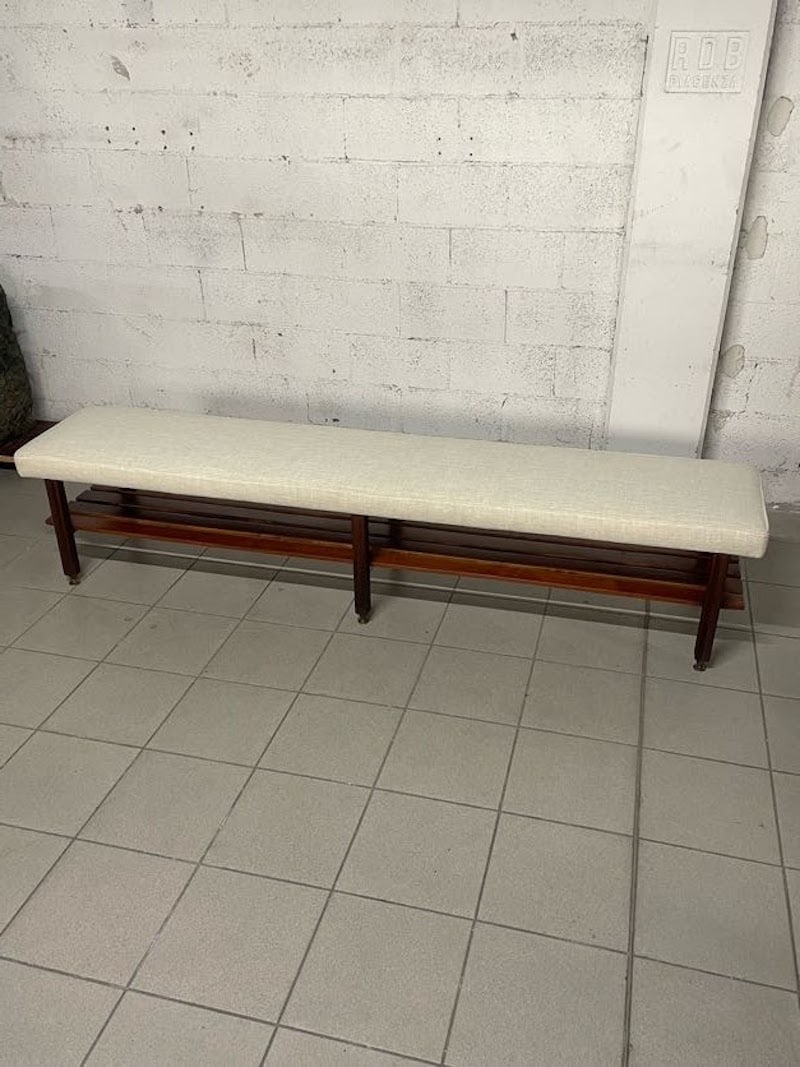 Large Vintage Bench in Teak and Fabric, 1960s - 16