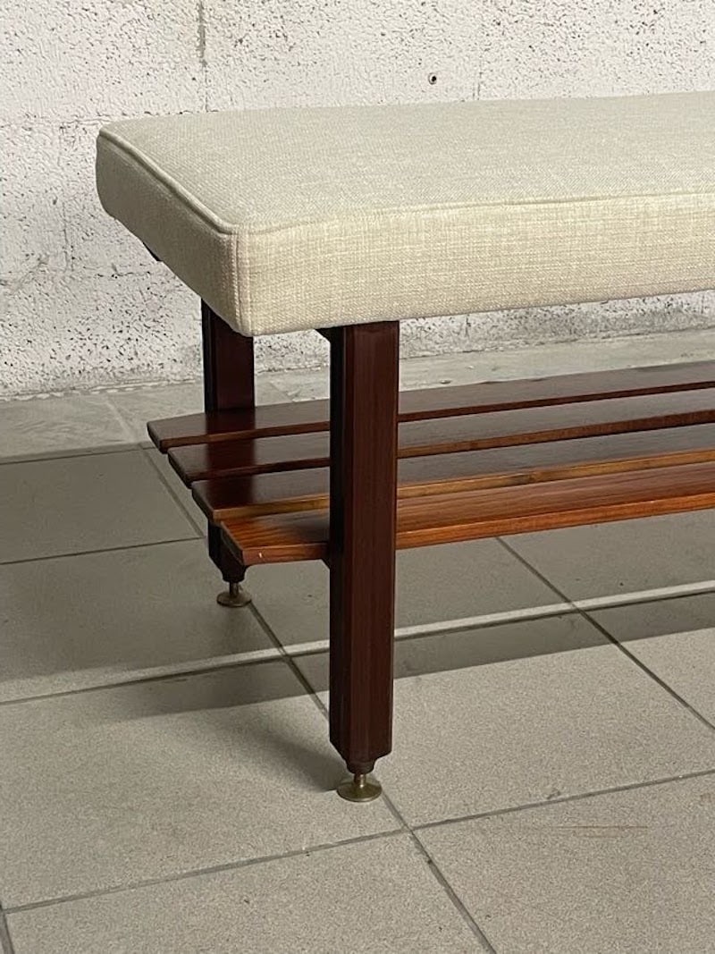 Large Vintage Bench in Teak and Fabric, 1960s - 19