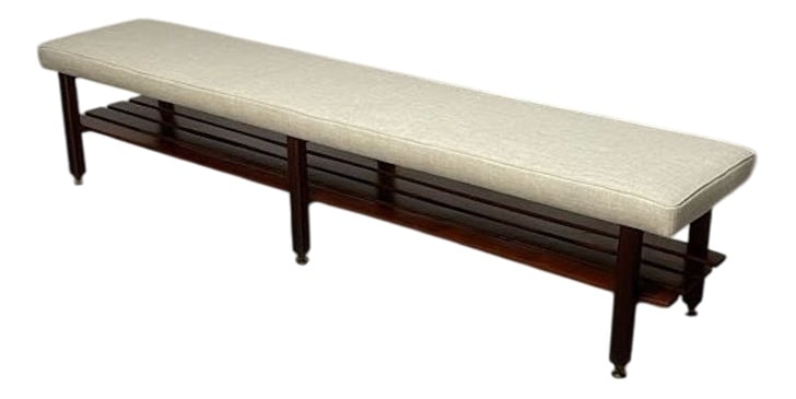 Large Vintage Bench in Teak and Fabric, 1960s (1 of 20)