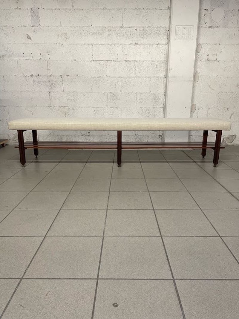 Large Vintage Bench in Teak and Fabric, 1960s - 20