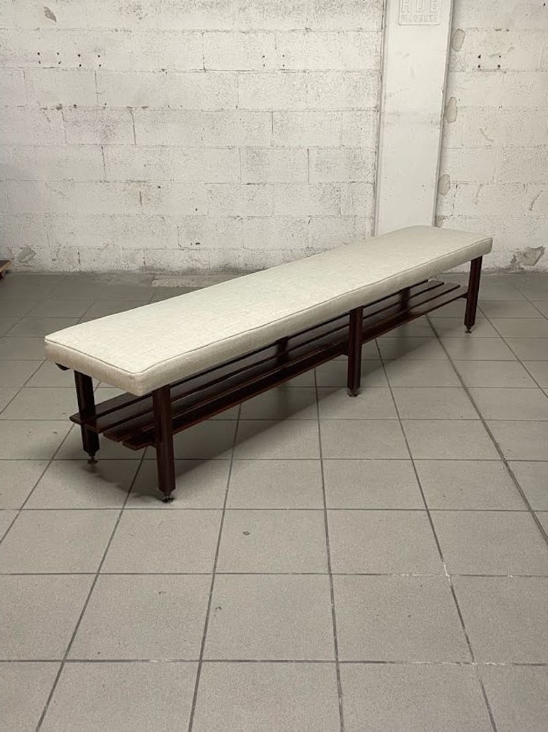 Large Vintage Bench in Teak and Fabric, 1960s - 4