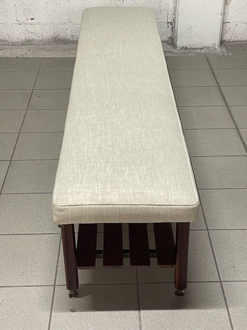 Large Vintage Bench in Teak and Fabric, 1960s - 5