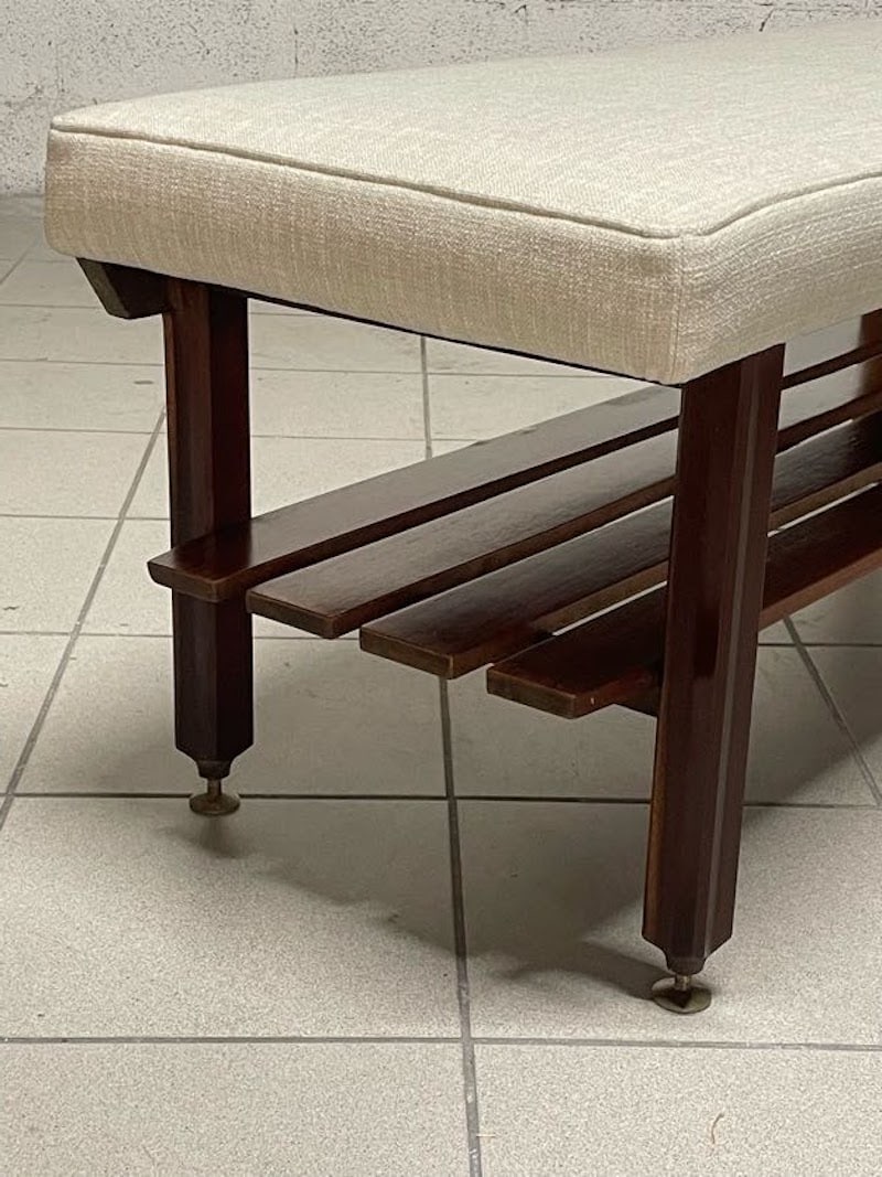 Large Vintage Bench in Teak and Fabric, 1960s - 6