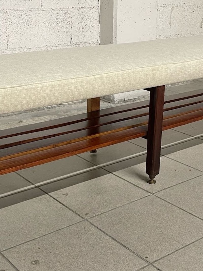 Large Vintage Bench in Teak and Fabric, 1960s - 7