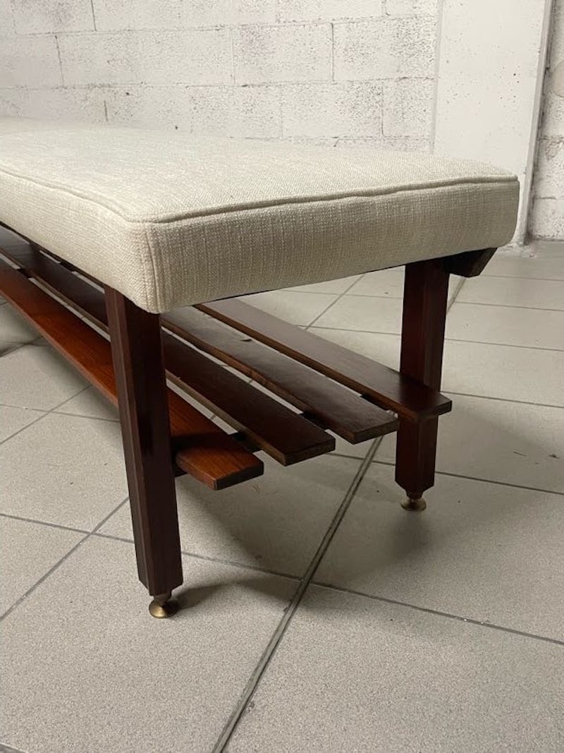 Large Vintage Bench in Teak and Fabric, 1960s - 8