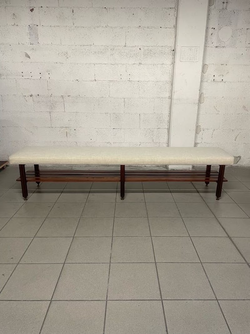 Large Vintage Bench in Teak and Fabric, 1960s - 9
