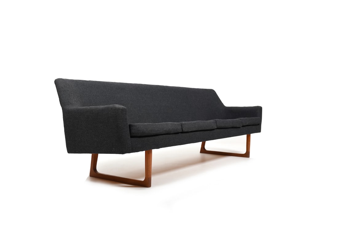 Large Mid-Century Danish Sofa with Teak Sled Legs - 2