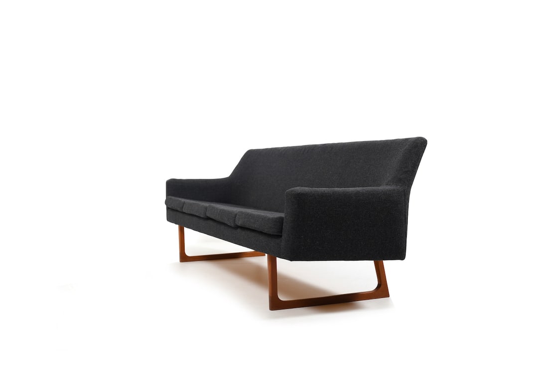 Large Mid-Century Danish Sofa with Teak Sled Legs - 5
