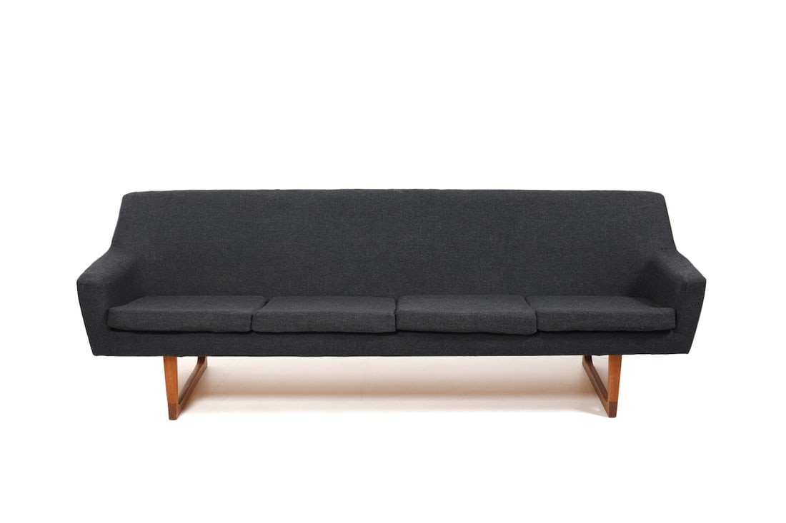 Large Mid-Century Danish Sofa with Teak Sled Legs - 8