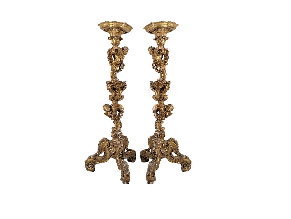 Baroque Torcheres in Golden Wood, 1800s, Set of 2 (1 of 20)