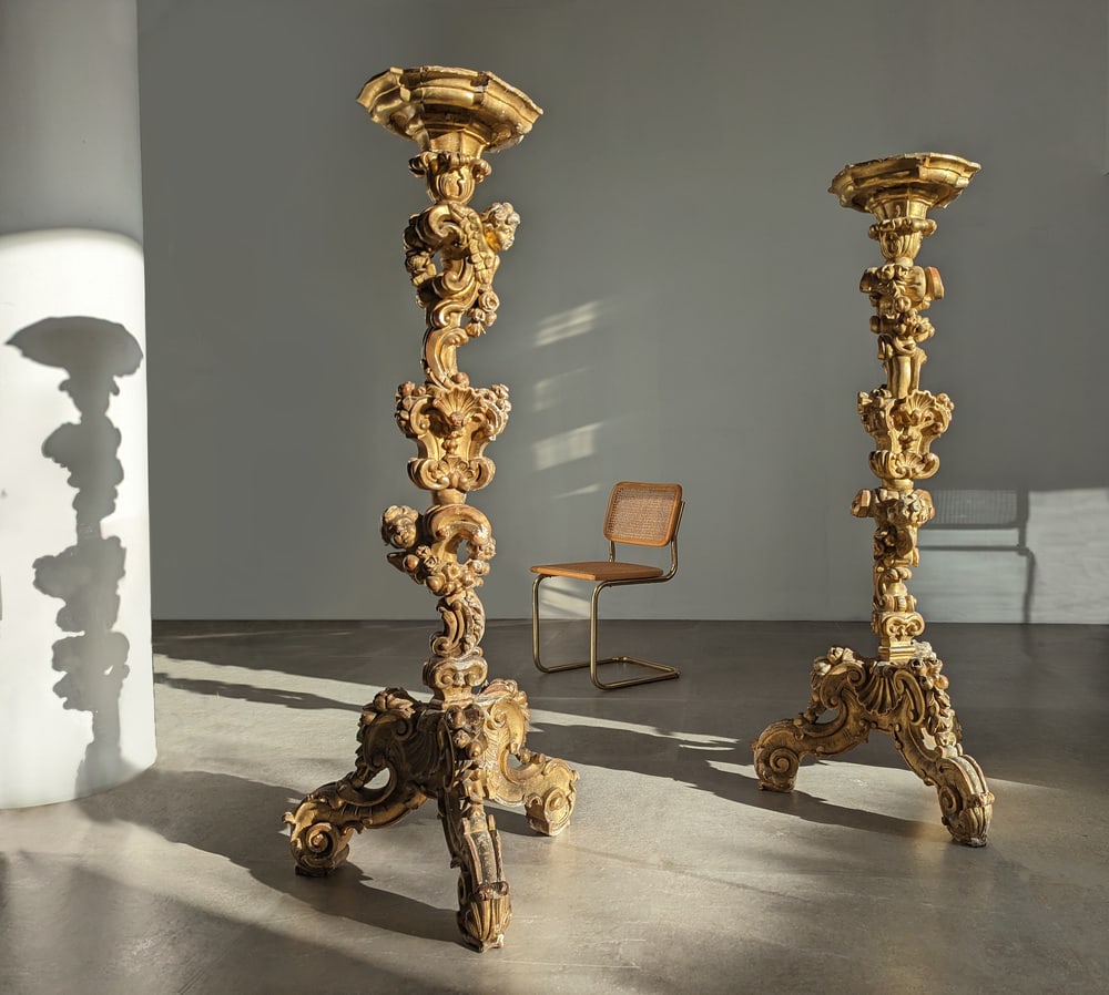 Baroque Torcheres in Golden Wood, 1800s, Set of 2 - 2