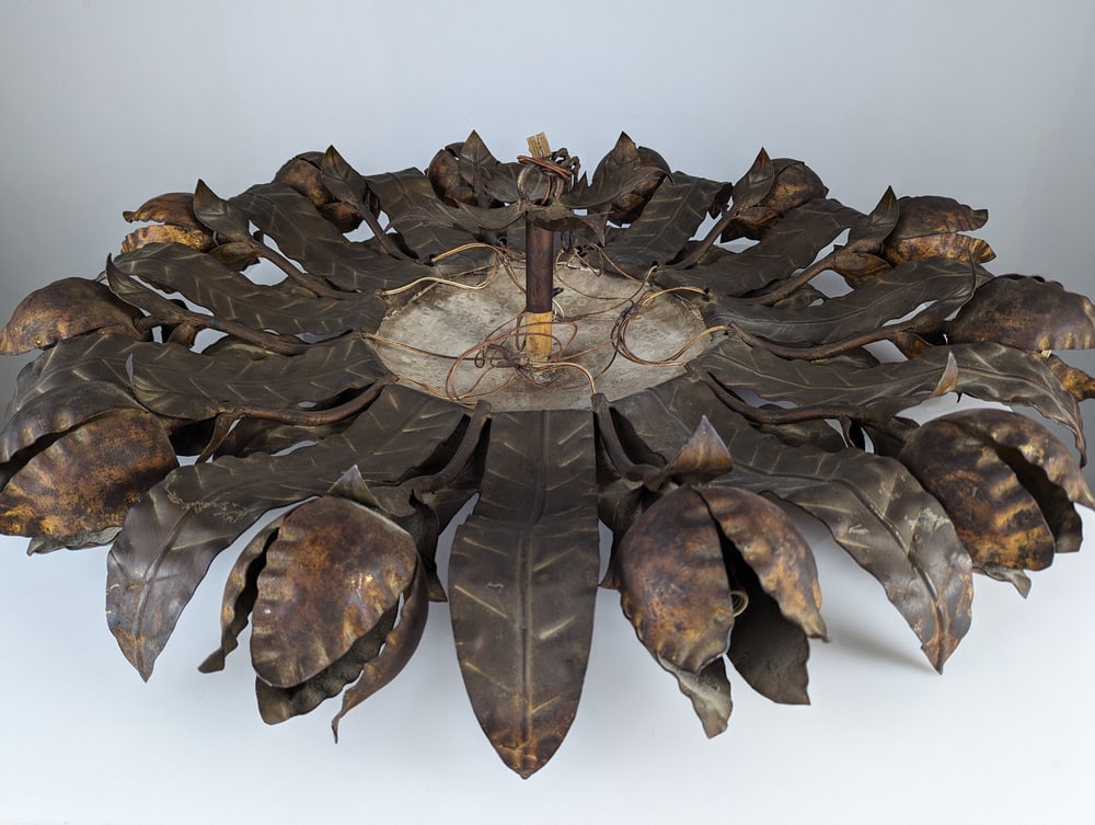 Large Gilt Floral Sun Lamp, 1950s - 12