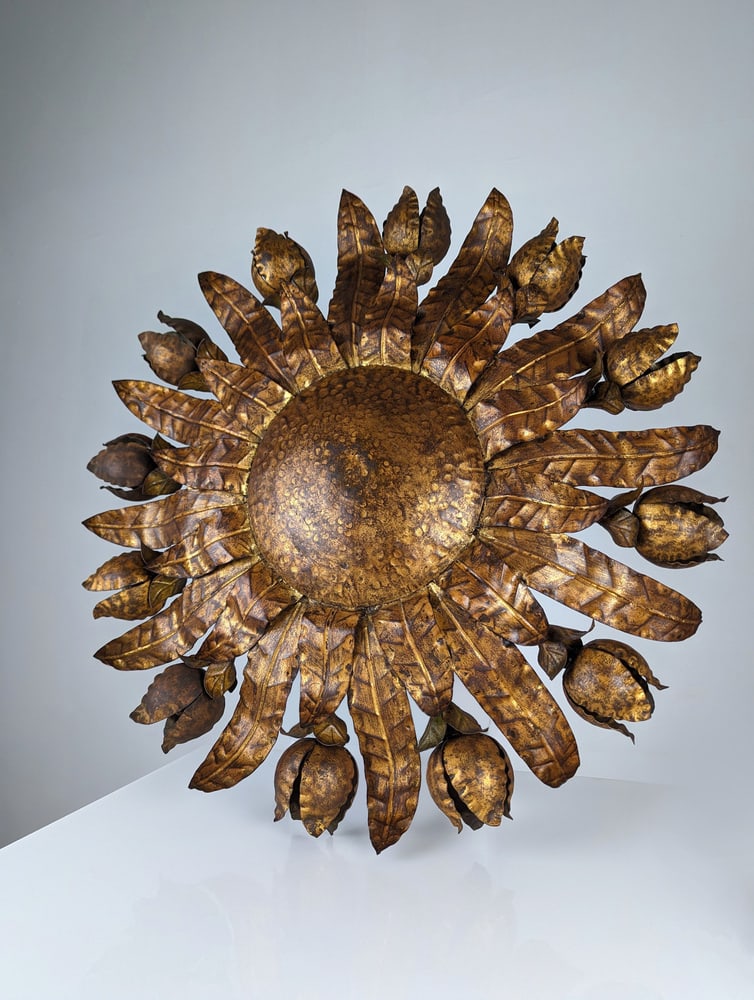 Large Gilt Floral Sun Lamp, 1950s - 2